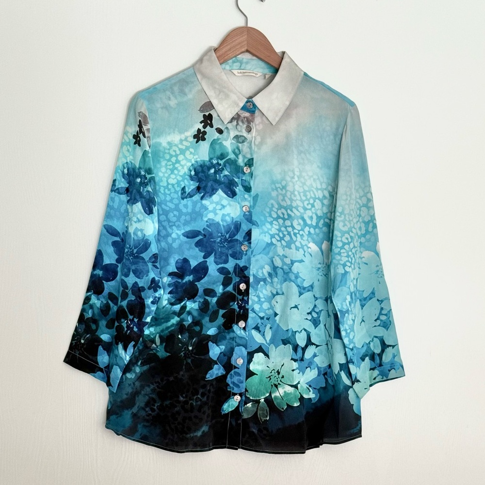 🔹Soft Surroundings Jolene Printed Silk Button Down 100% Silk